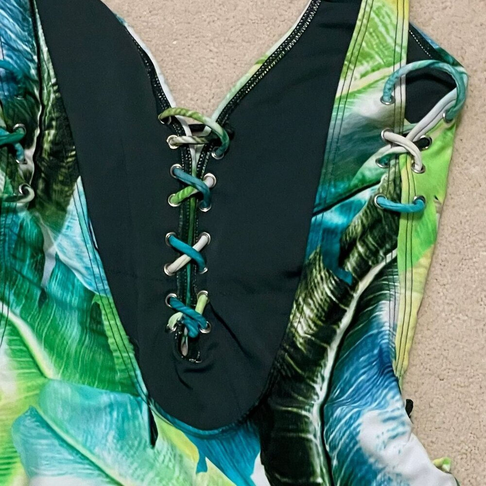 TiniBikini Tropical Lace-Up Plunge One-Piece Swimsuit Size M  NWT - Picture 5 of 9